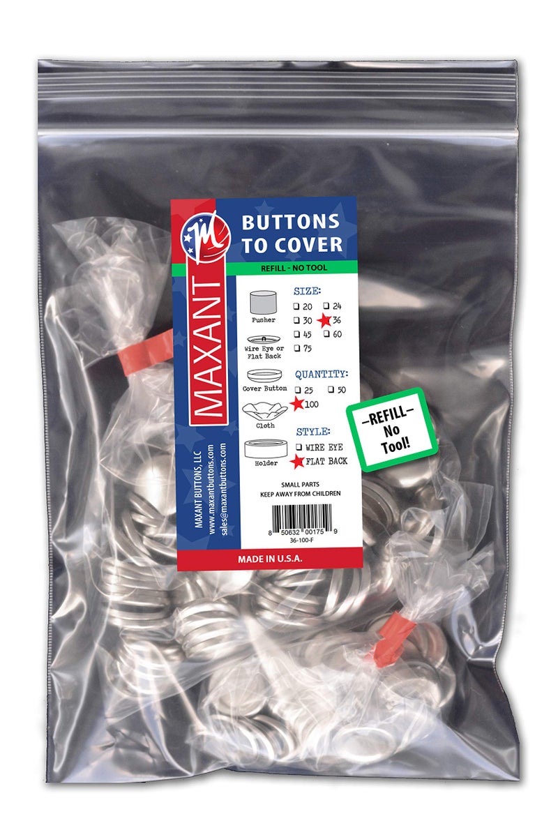 M MAXANT 100 Buttons to Cover - Made in USA - Cover Buttons with Flat Backs Size 36 (7/8"")(NO WIRE) - Image 1